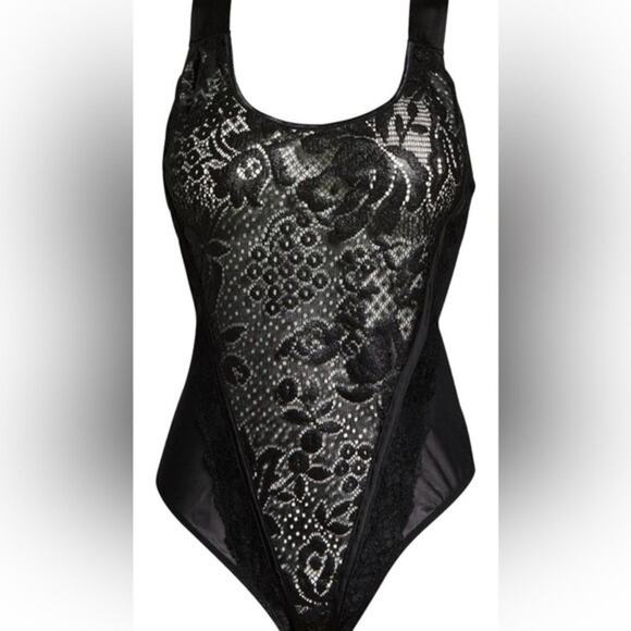 Intimately Free People Off Beat Mixed Media Lace Bodysuit Sleeveless Black Small - Picture 4 of 4